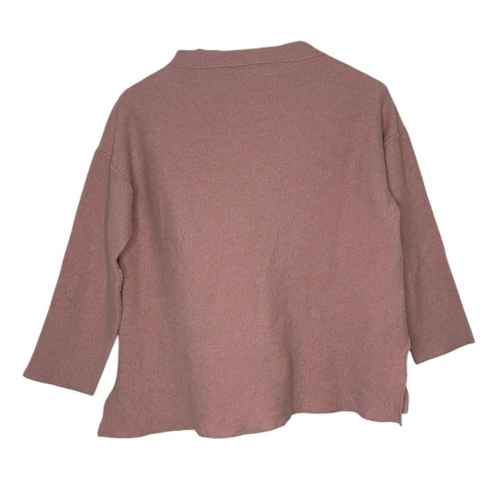 Eileen Fisher Lightweight Boiled Wool Box Sweater Top Mock Neck Pink Medium - Picture 3 of 5